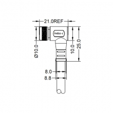 Cable Assembly, A Code - M8 3pins A code female right angle molded cable, unshielded, PVC, -10°C~+80°C, 24AWG 0.25mm²